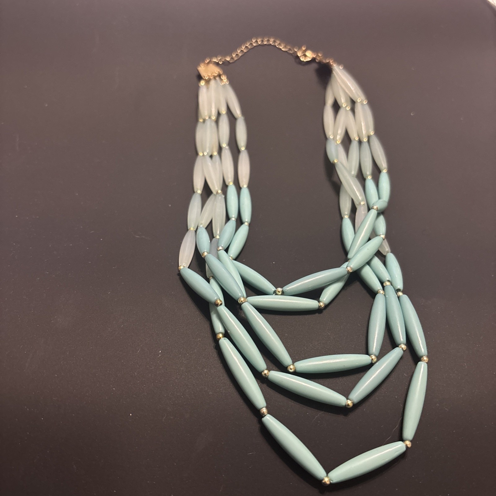 Vintage 1960s Multi-Strand Lucite Rice Bead Necklace Mint Teal Aqua 1
